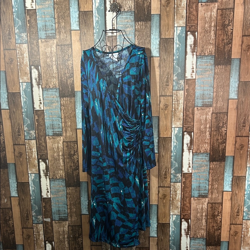 PARAGON Teal and Black Long Sleeve Dress